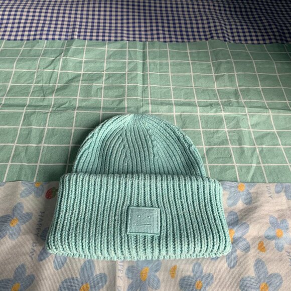 Acne Studios Green Smiley Face Patch Beanie - Picture 1 of 8